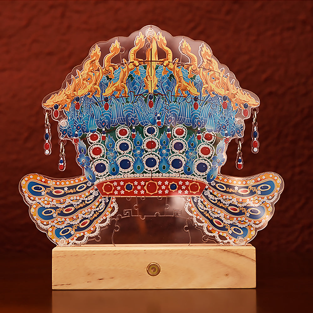 Acrylic Phoenix Crown Night Light Puzzle with Wooden Base-2