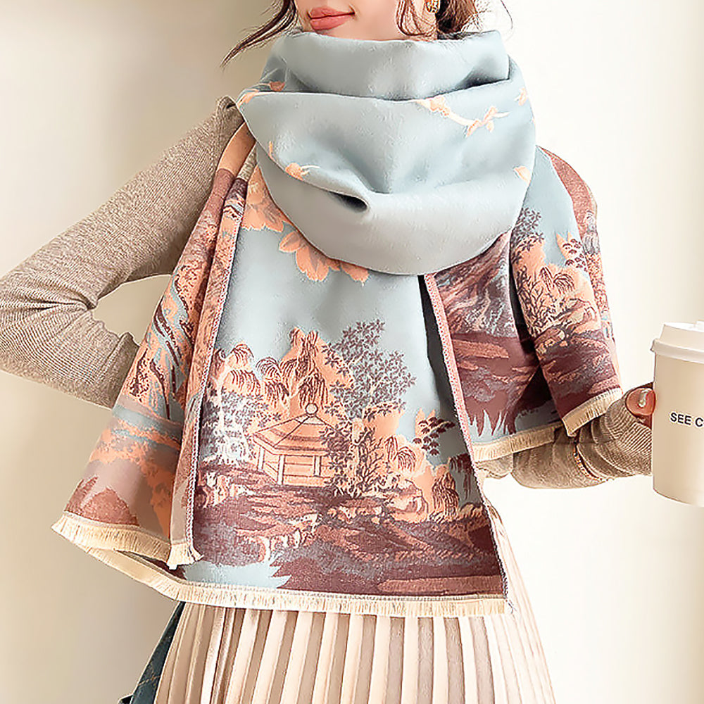 Plum Artificial Cashmere Double-sided Thickened Scarf Shawl-7