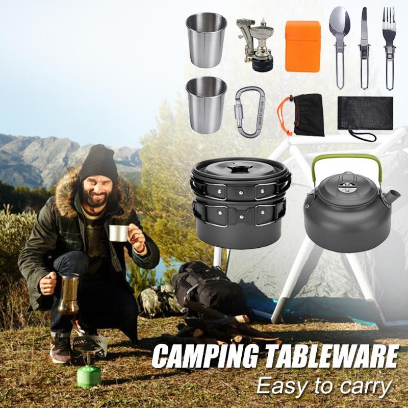 Outdoor Camping Cookware Kit Travel Tableware Picnic BBQ Equipment