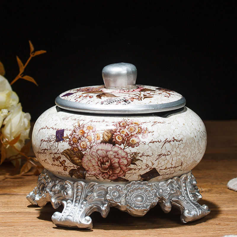 Creative Table with Cover Base to Store Ceramic Ashtray