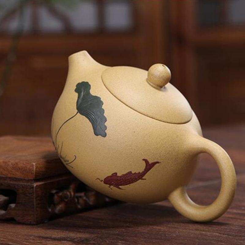 Hand-painted Lotus Leaf Koi Clay Ceramic Teapot