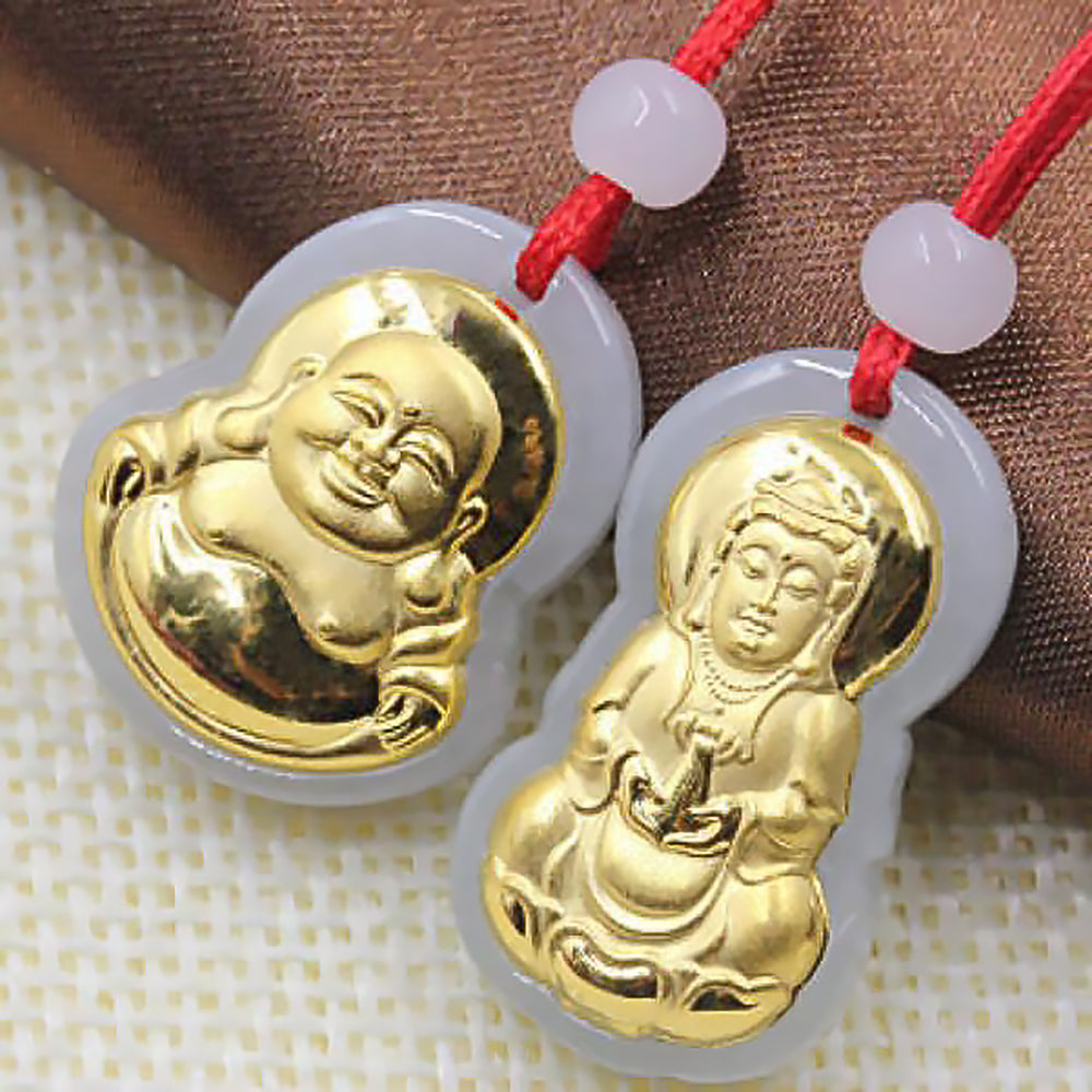 Gold Inlaid Jade Pendant