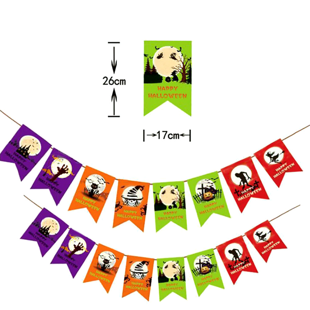 Halloween Bunting Banner Party Decorations with Bat Ghost Witch Pumpkin Cat Designs-9