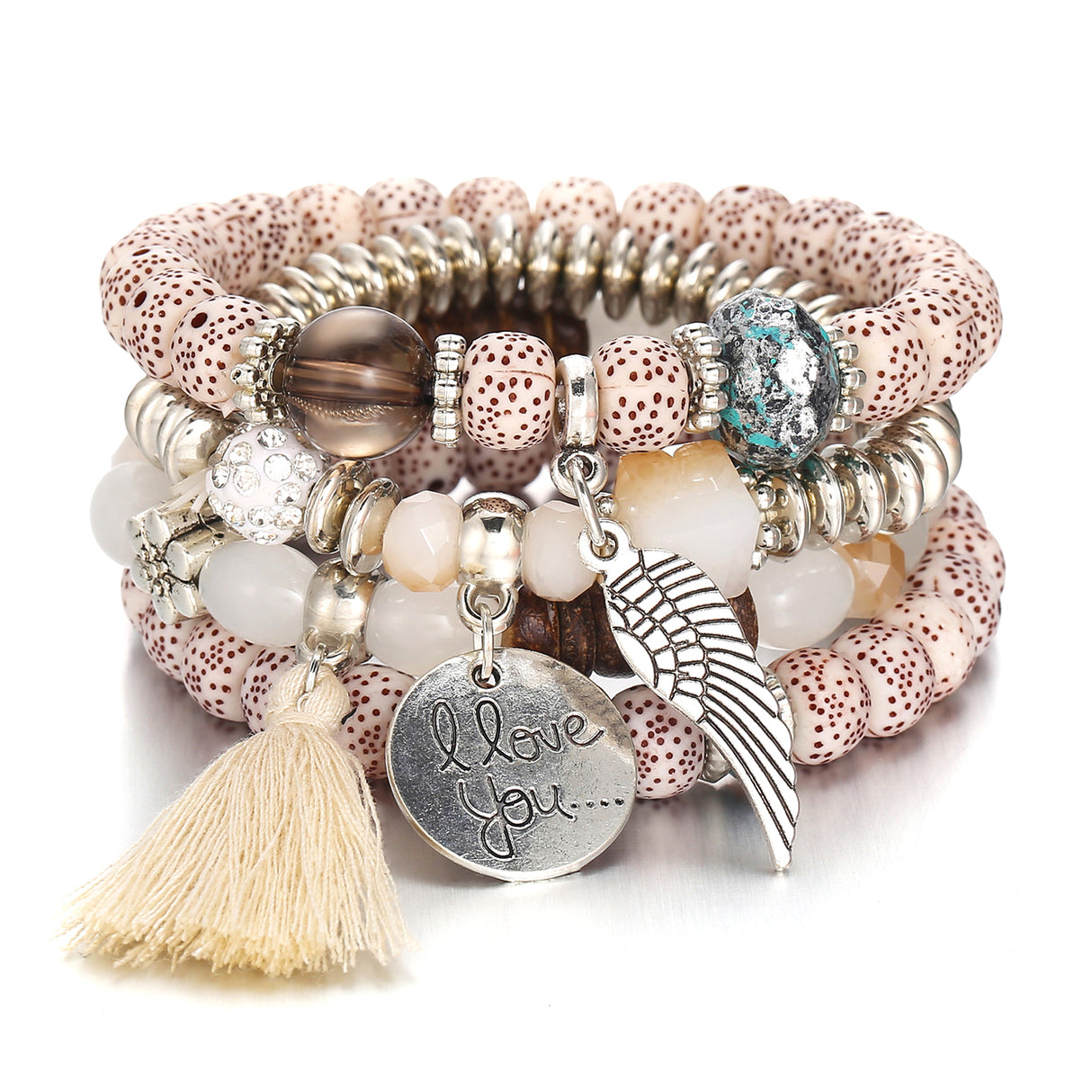 Boho Multi Loop Tassel Bracelet Layered Ethnic Stone Wrist Jewelry-2