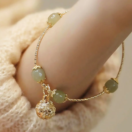 Court Inspired Hetian Jade Bell Cuff Bracelet Jewelry Gift for Women-2