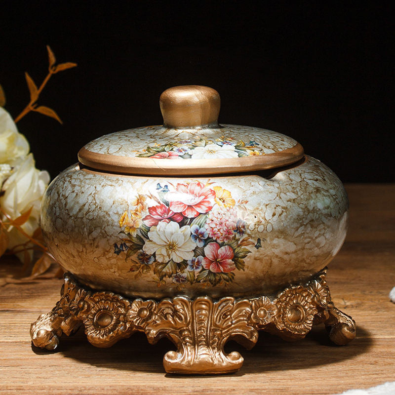 Creative Table with Cover Base to Store Ceramic Ashtray