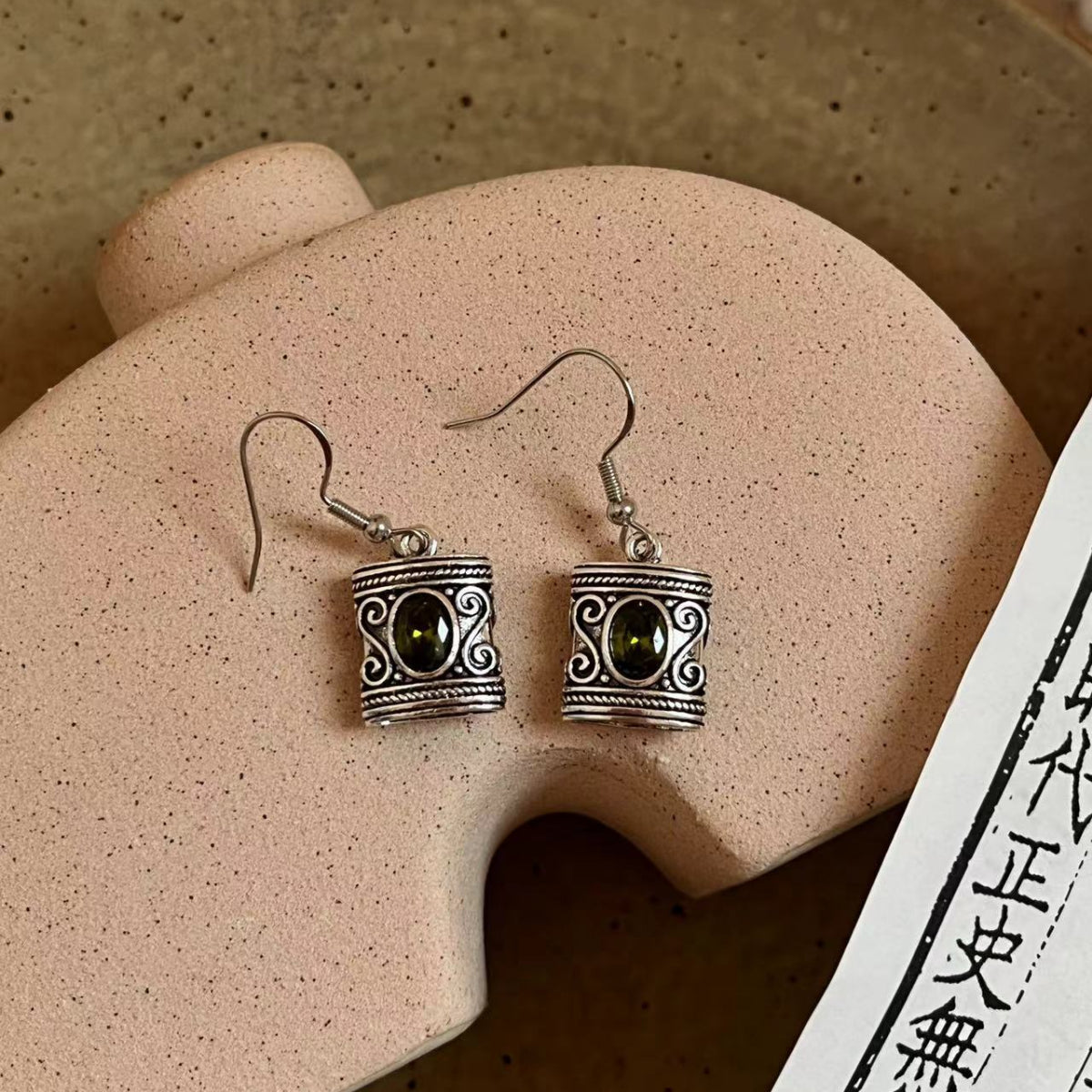 Green Zircon Earrings Chinese Ethnic Style Retro Jewelry for Women-1