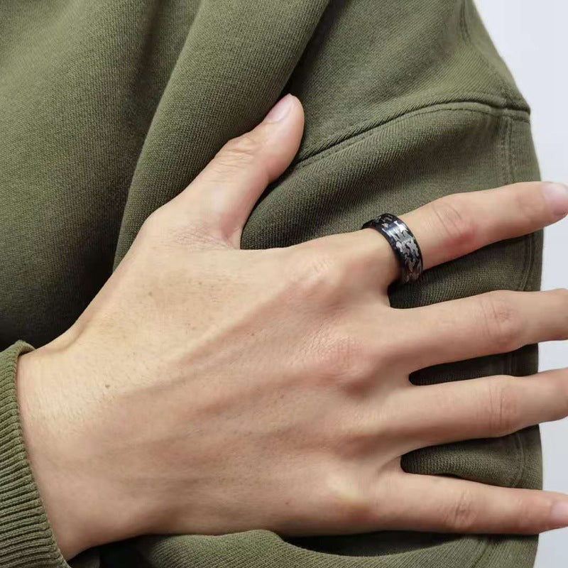 Camouflage Three-color Ring Military Fan Titanium Steel Jewelry