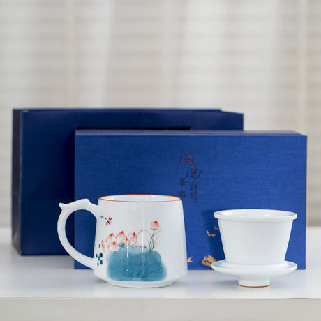 Weißes Porzellan Celadon Haushalt handgemaltem gefilterter Teetasse mit Deckel