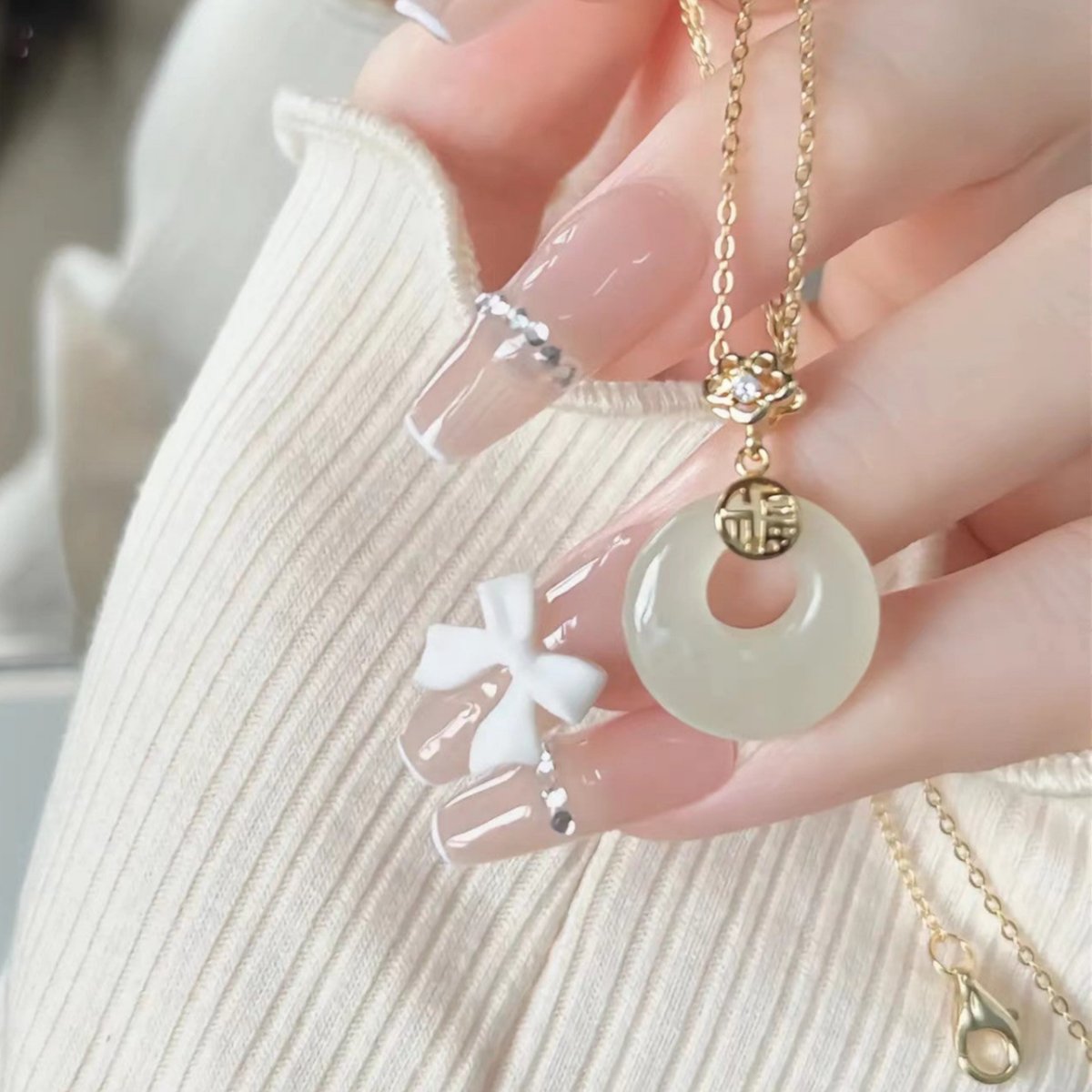 S925 Sterling Silber Fu Charakter Hetian Jade Friedensschnalle Halskette