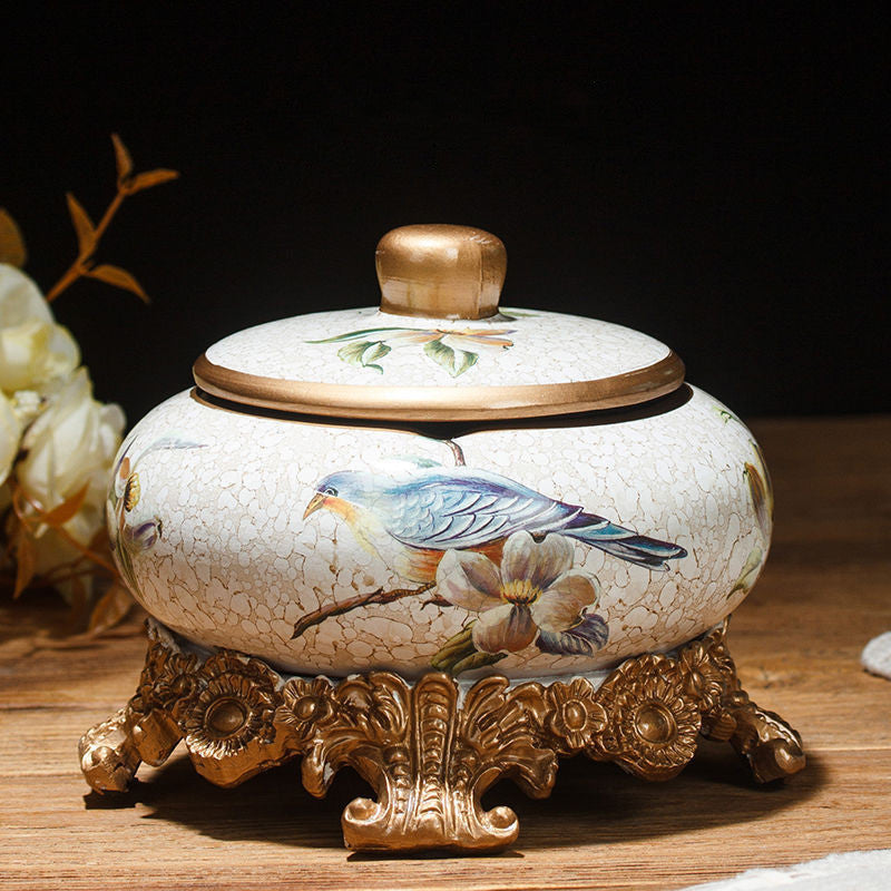 Creative Table with Cover Base to Store Ceramic Ashtray