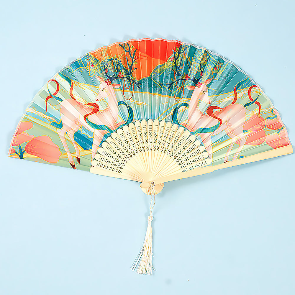 Chinese Style Women's Tasseled Portable Cheongsam Folding Fan-9