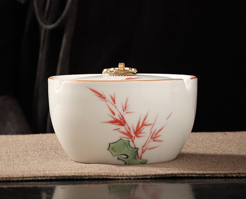 Handbemalte Haushalts Wohnzimmer Keramik-Aschenbecher mit LID-Schlupfchen