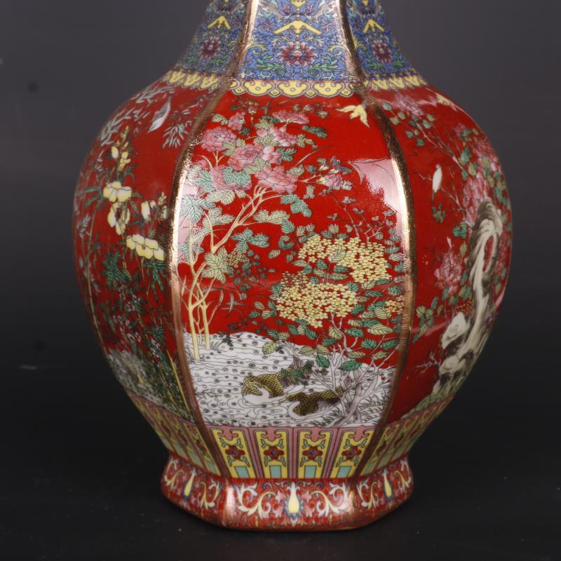 Gold-painted Enamel Colorful Flowers and Birds Home Chinese Antique Vase Ornaments