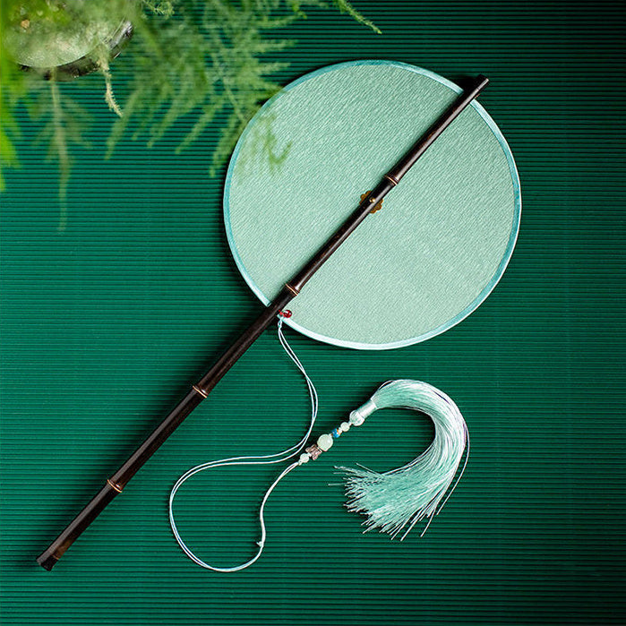 Chinese Embroidery Waist Fan with Traditional Purple Bamboo Handle Large Round Fan-4