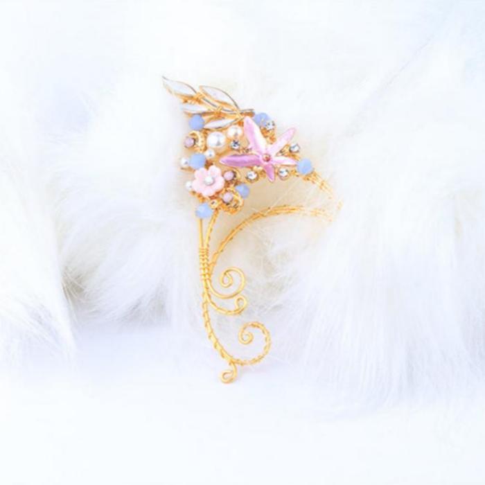 Hanfu elf earrings with floral Chinese hairpin design