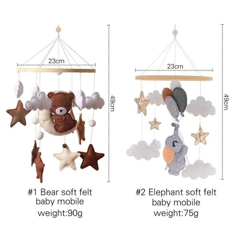 Felt Brown Bear Elephant Bed Bell Nordic Style Crib Soothing Decorative Pendant