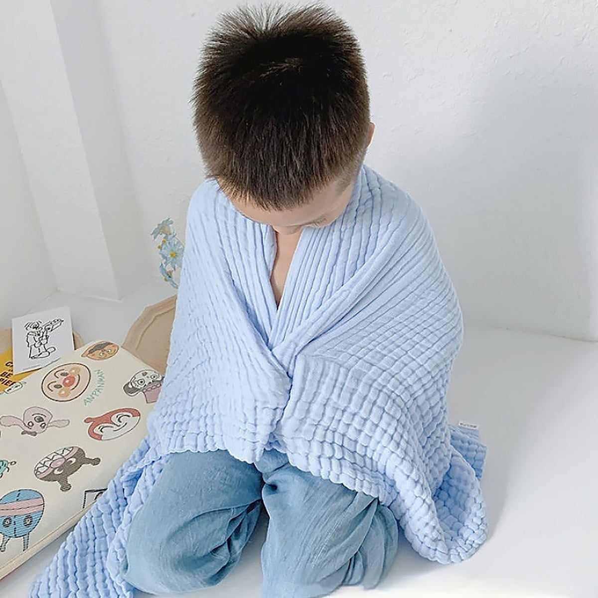 Plain Color 6-Layer Cotton Gauze Kids Quilt Bubble Cotton Blanket-3