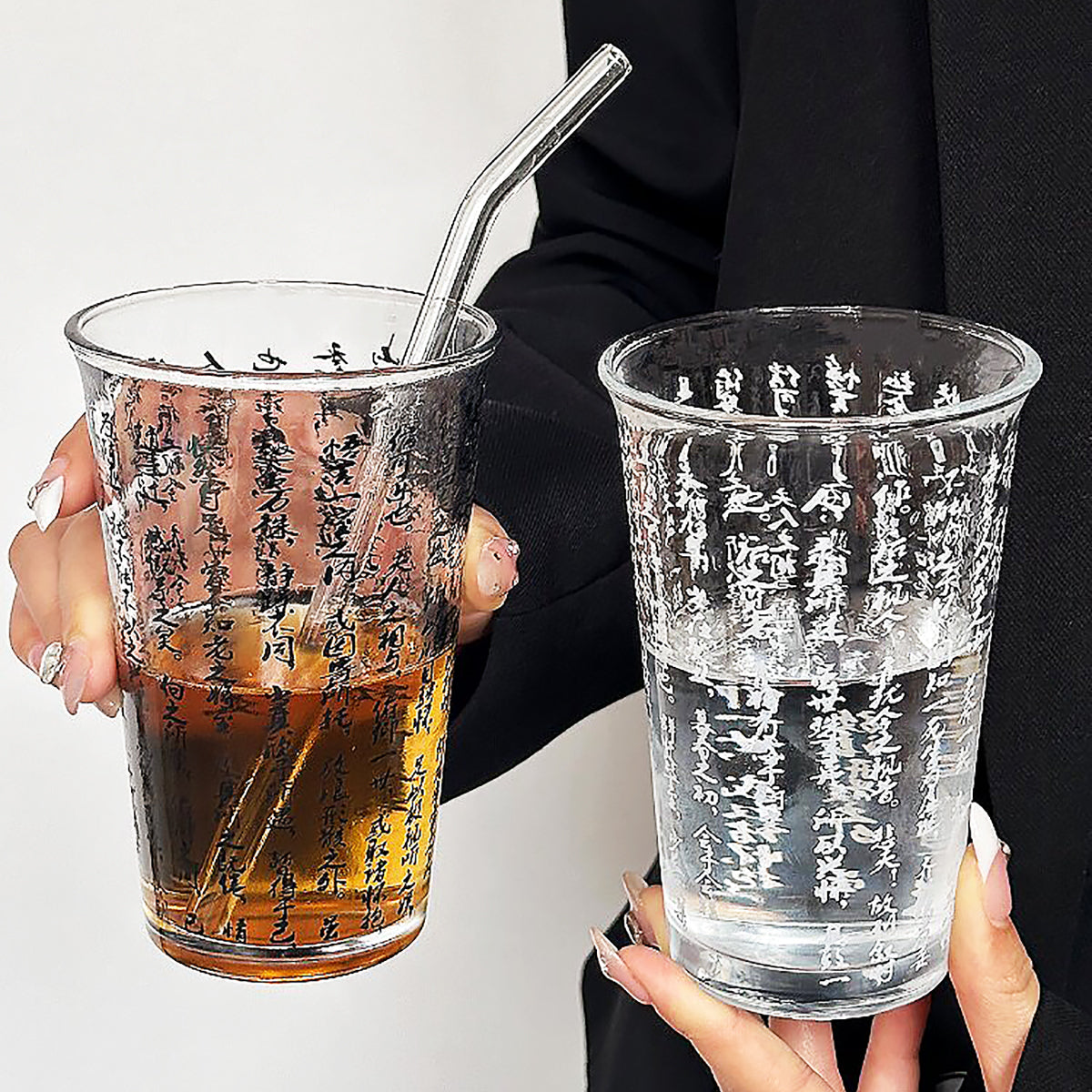 Chinese Calligraphy Glass Tea Cup 360ml Aesthetic Drinkware Lanting Xu Art Cup-4