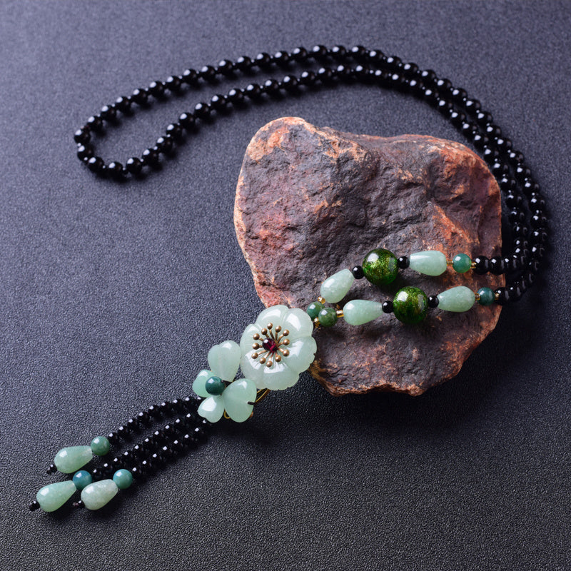 Grüne Jade Ethnische Vintage -Pulloverkette