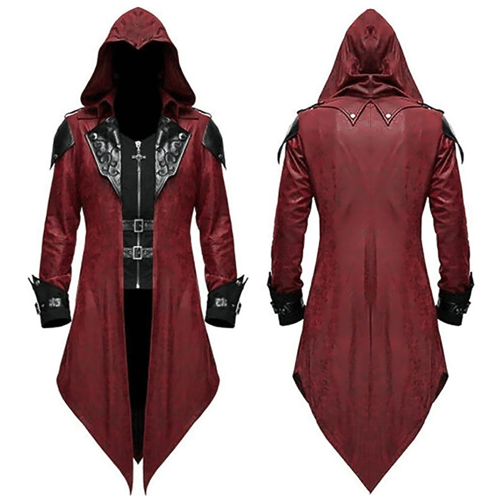 Halloween Vintage Patchwork Hooded Coat Slim Fit-2