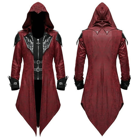 Halloween Vintage Patchwork Hooded Coat Slim Fit-2