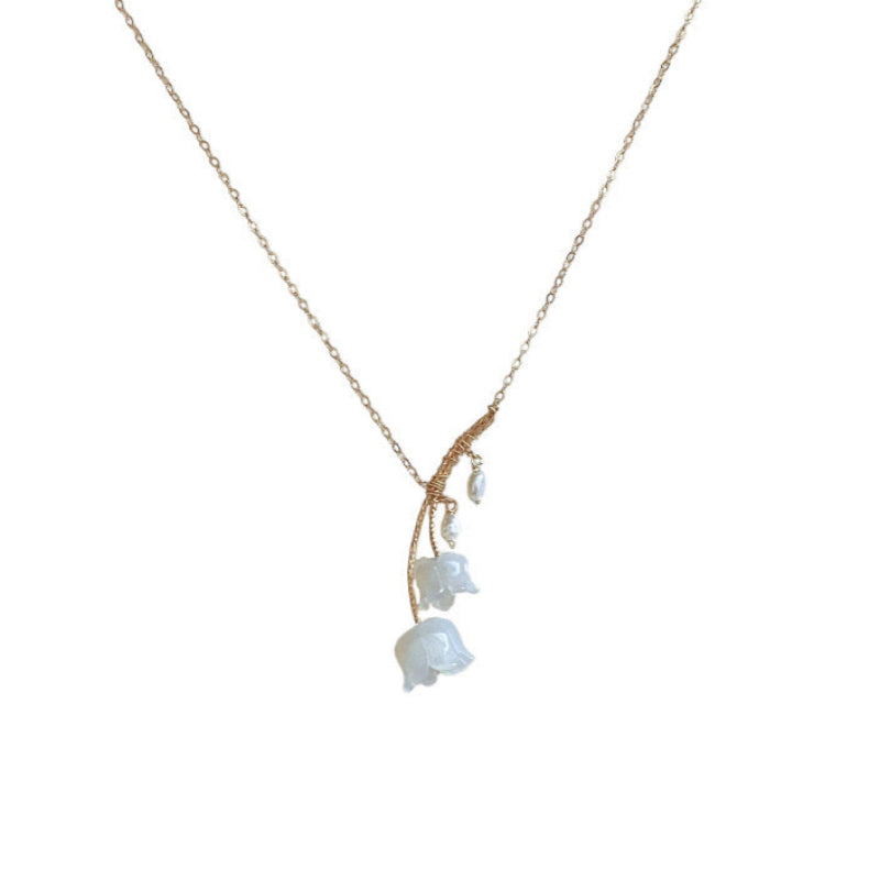 Handgefertigt 14k vergoldete weiße Jade Linglan schöne Halskette