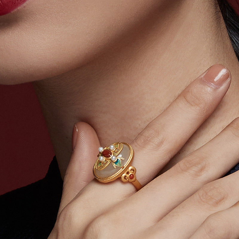 Frauen bemalt emaillierte Nachahmung Hetian Jade Ring