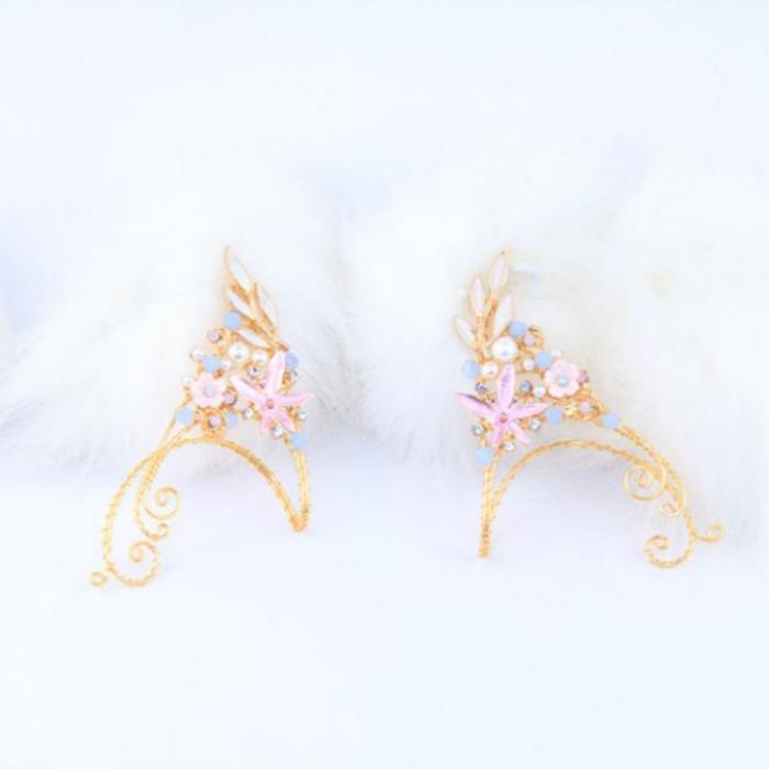 Hanfu elf earrings with floral Chinese hairpin design
