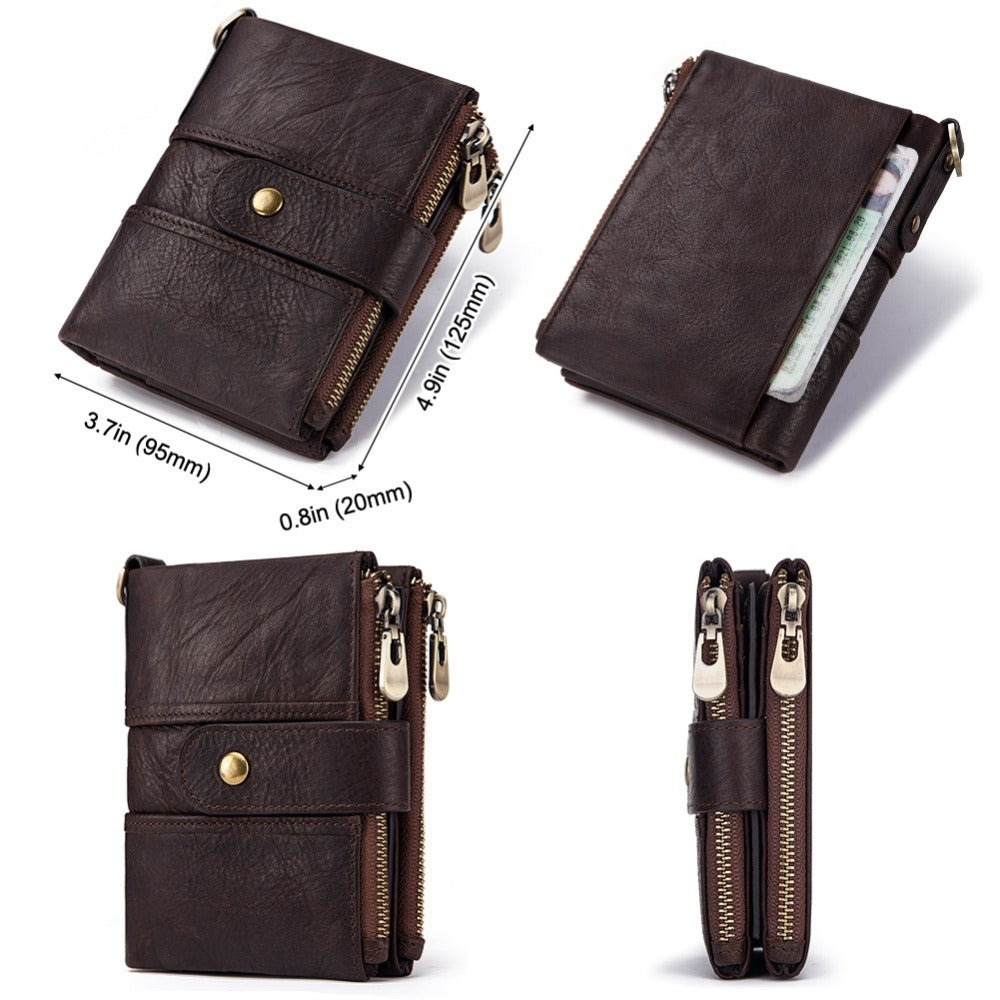RFID blocking leather wallet with zipper and card slots