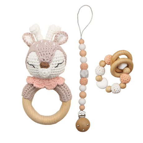 Handgemachtes Häkelrasseln-Spielzeug-Baby-Beißring-Spielzeug-Set