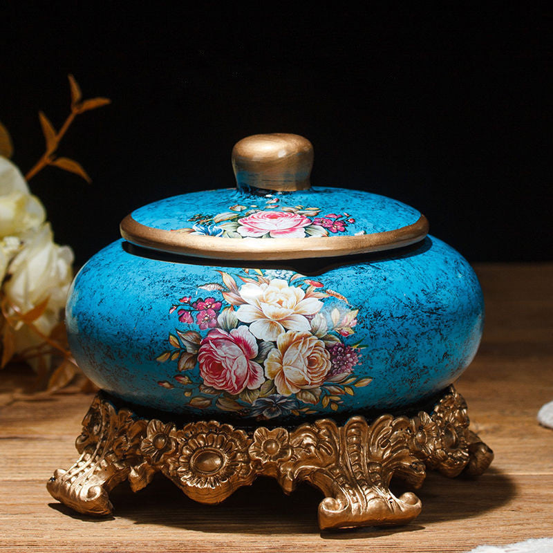 Creative Table with Cover Base to Store Ceramic Ashtray