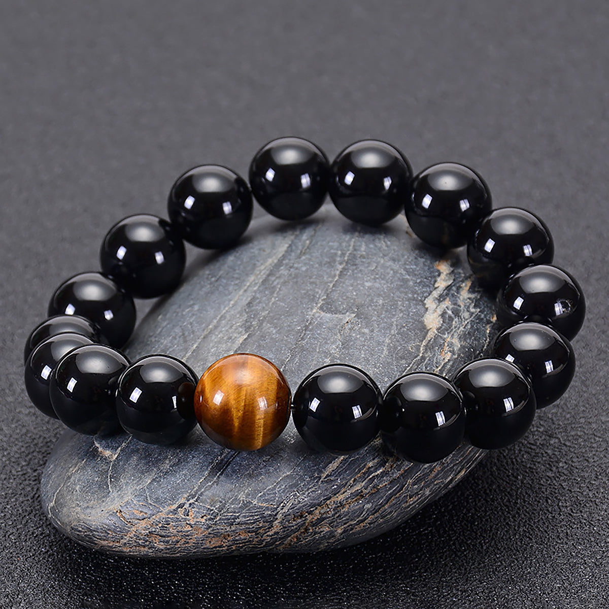 Obsidian Yellow Tiger’s Eye Bracelet Natural Stone Bead Bracelet-1