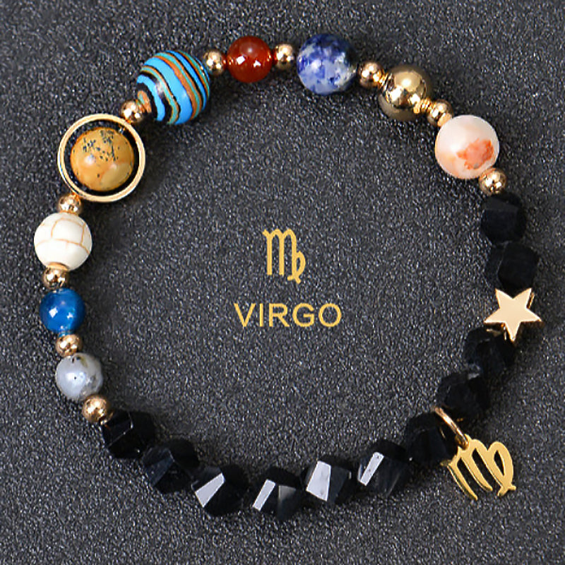 Twelve Constellations Zodiac Bracelet – Natural Stone & Planet Beads-15