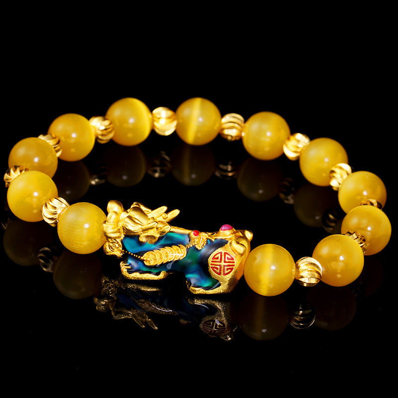 Sand Gold Color Changing Pixiu Yellow Cat's Eye Stone Bracelet
