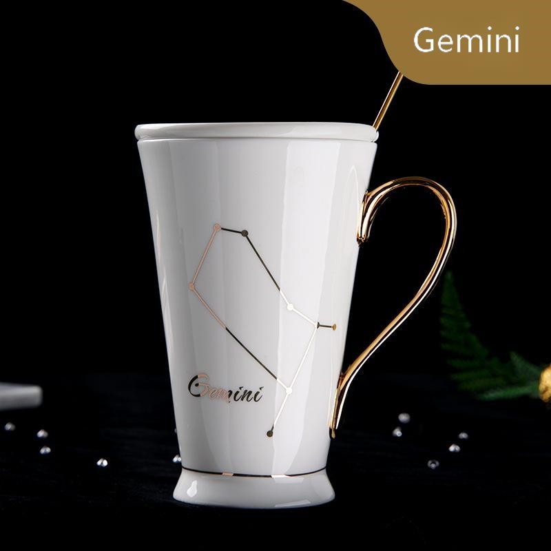 Zodiac Ceramic Mug with Lid & Spoon – 12 Constellations