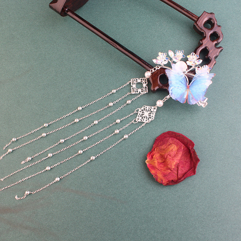 Schöne Seitenclip Ancient Kostüm Kiefer Blumenzweige Schritt Tüll Schmetterling Haarzubehör