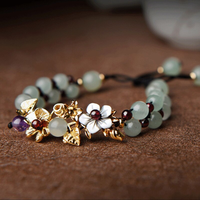Braided aventurine bracelet with iris and gemstone design