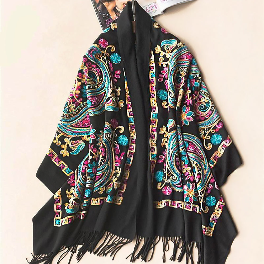Chinese Ethnic Style Plain Fabric Embroidered Scarf Large Shawl-4
