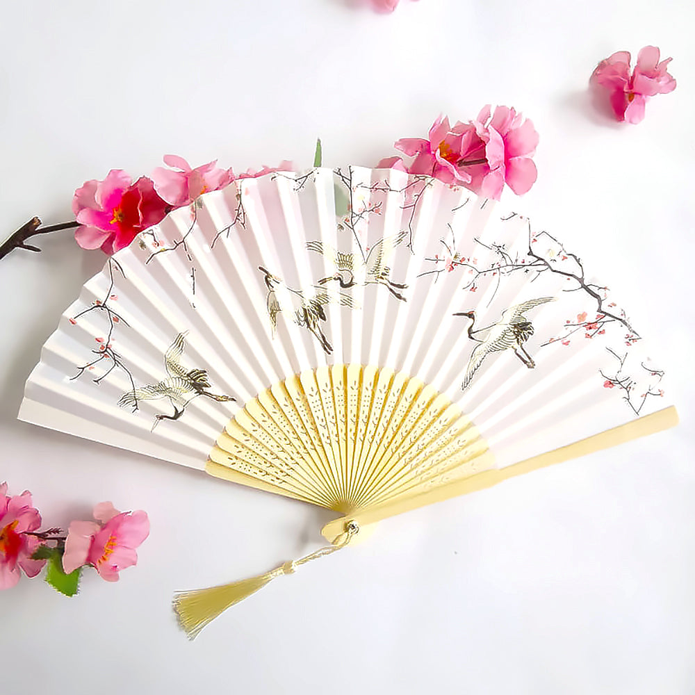 Floral Patterns with Tassel Portable Bamboo Silk Folding Fan-6