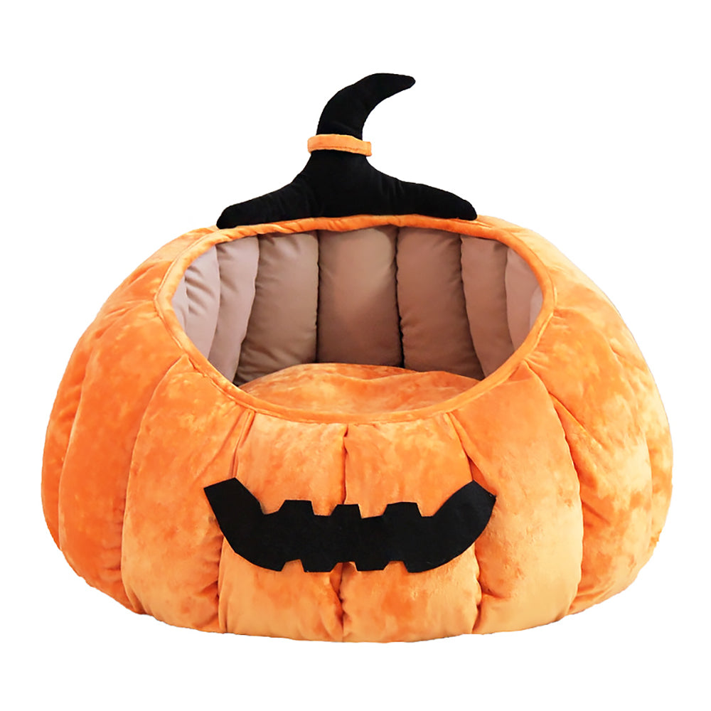 Halloween Pumpkin Pet Bed Warm Cozy Cat Nest-5