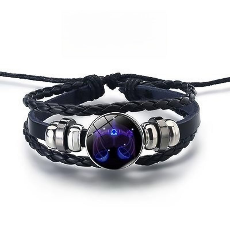 Luminous Zodiac Bracelet Adjustable Leather Constellation Gift-13