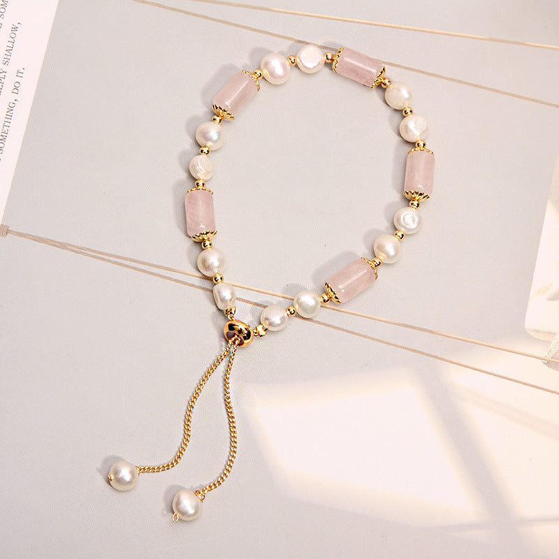 Natural Crystal and Pearl Slider Bracelet for Women-7