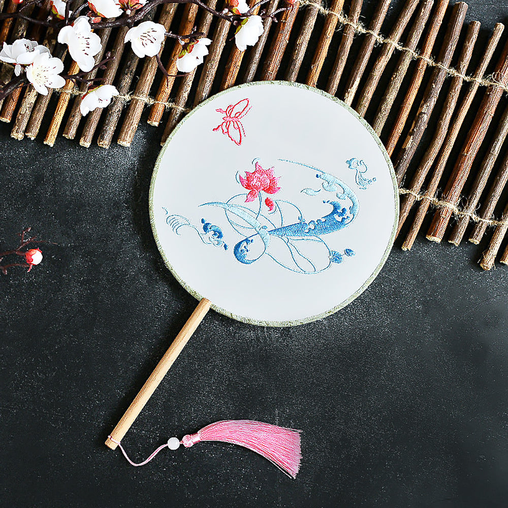 Plum Blossom Magpie Spring Color Embroidery Round Fan Photo Prop-3