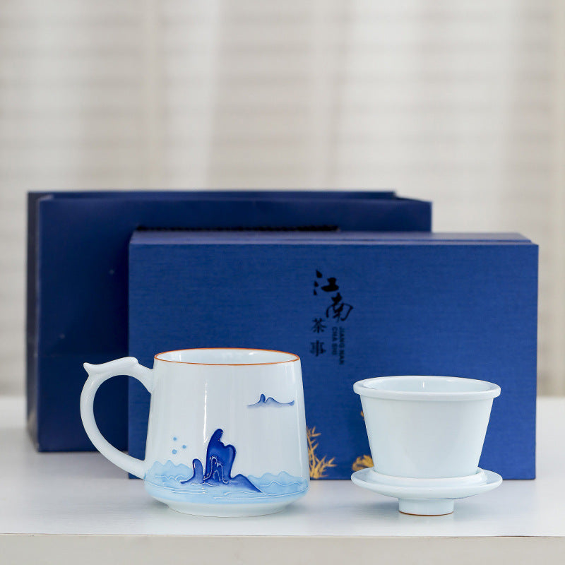 Weißes Porzellan Celadon Haushalt handgemaltem gefilterter Teetasse mit Deckel