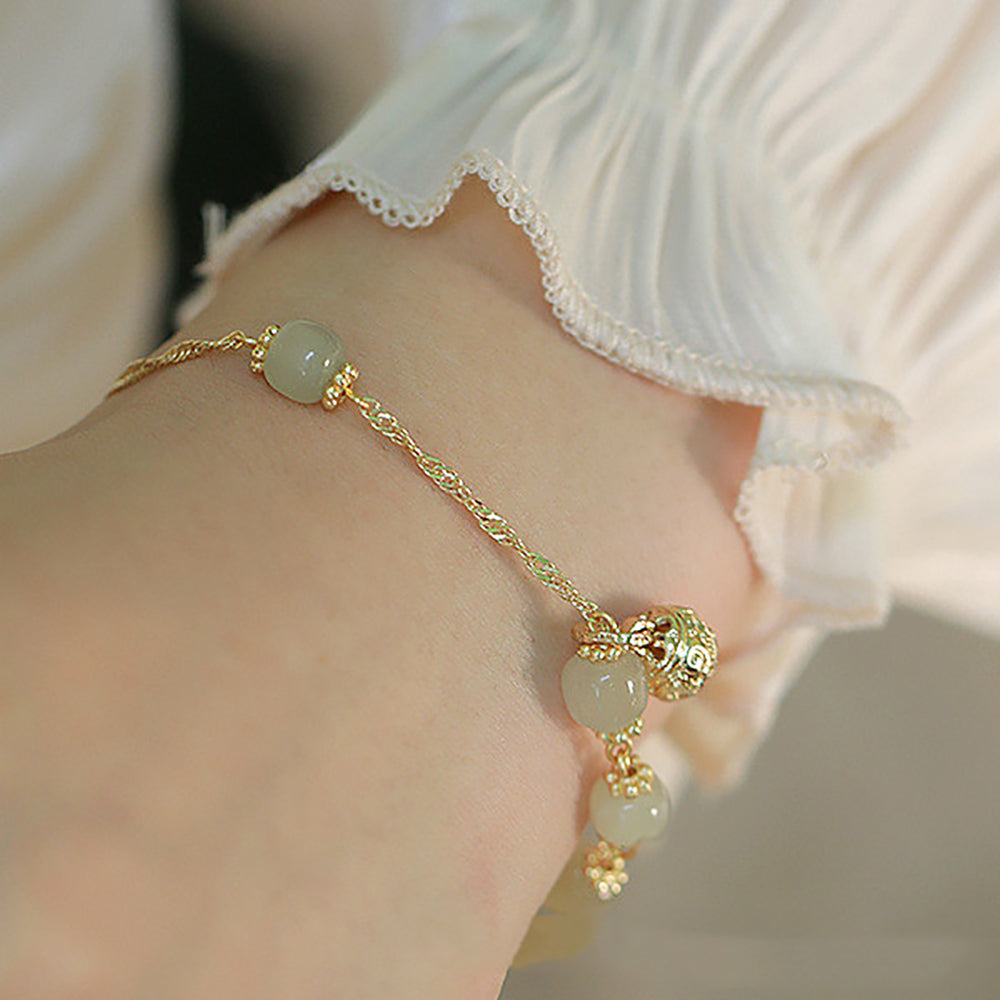 Natural Hetian Jade Beaded Bracelet Women Ancient Style Retro Jewelry-4
