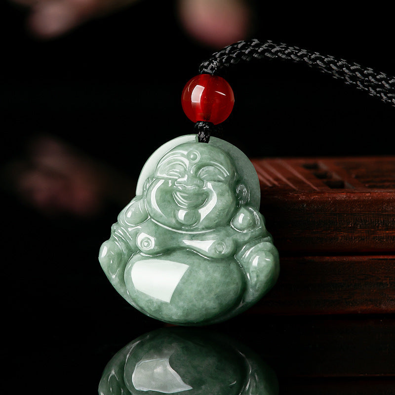 Natural Jadeite Bean Seed Buddha Jade Four Square Jade Pendant