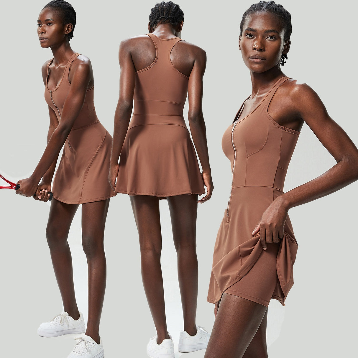 Women Zipper Sports Tennis Skirt Dress