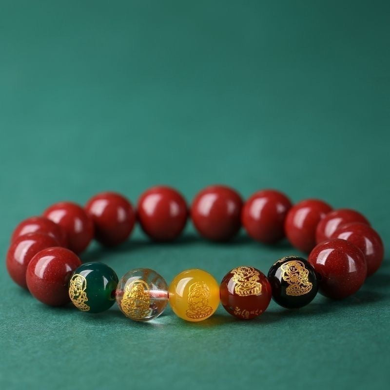 Cinnabar Bracelet with Five Gods of Wealth Feng Shui Gift-3