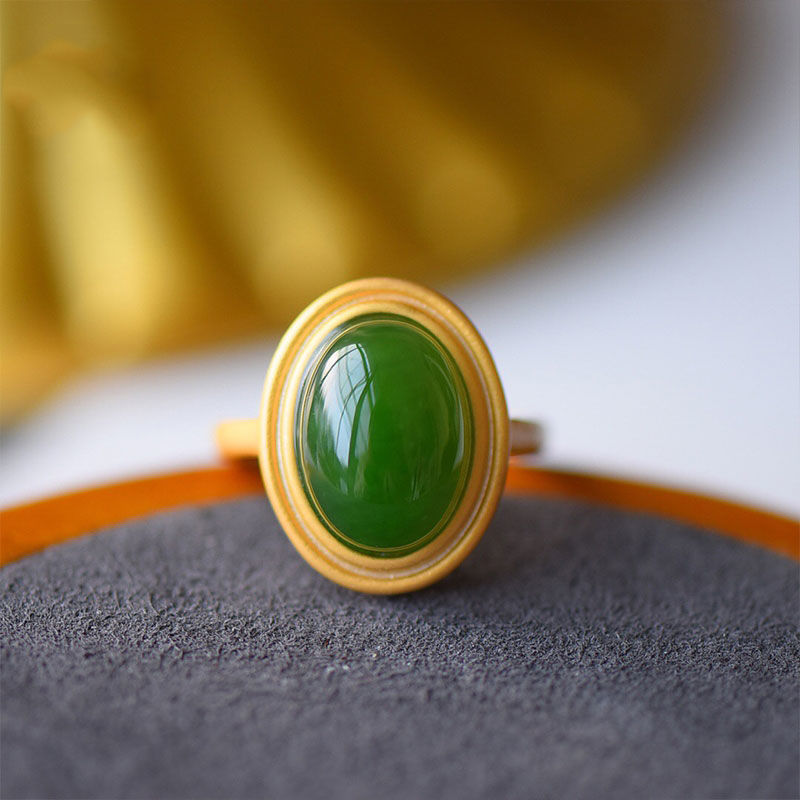 Frauen weißer Jade Emerald Retro Natural Hetian Jade Ring